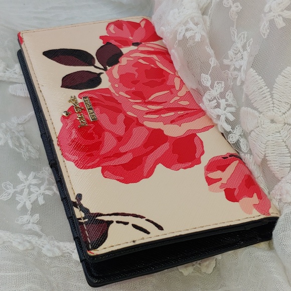 Kate Spade Cameron Street Roses Stacy Pink Saffiano Leather Bifold Wallet - Picture 4 of 17